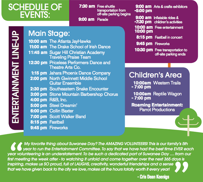 Suwanee Day Schedule of Events